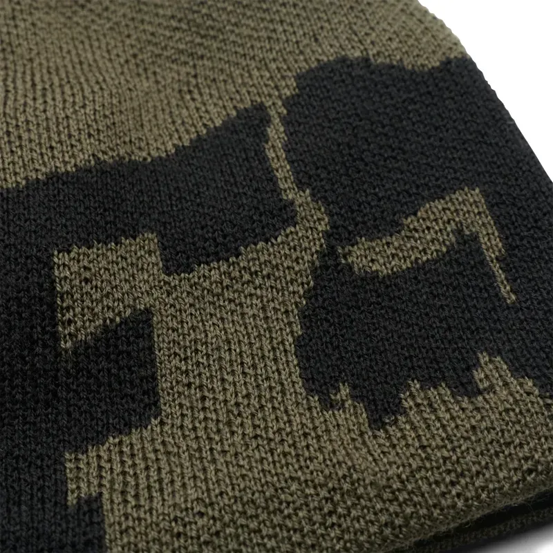 Fox F Head X Jacquard Beanie in Olive Green-2