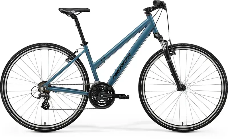 Merida Women's Crossway 10-V Hybrid Bike in Blue/Black